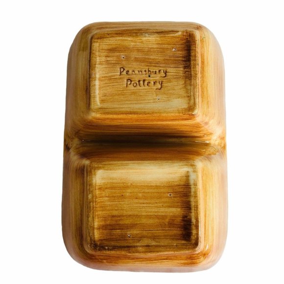 Pennsbury Pottery Red Rooster Divided Vegetable Dish Serving Bowl Art Pottery - Picture 11 of 12